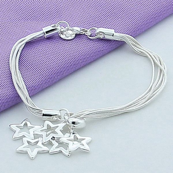 925 sterling silver snake chain five star bracelet for woman charm wedding engagement party fashion jewelry, Golden;silver
925 sterling silver snake chain five star bracelet for woman charm wedding engagement party fashion jewelry, Golden;silver