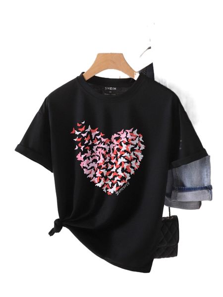 butterfly and heart print tee n9ui#, White