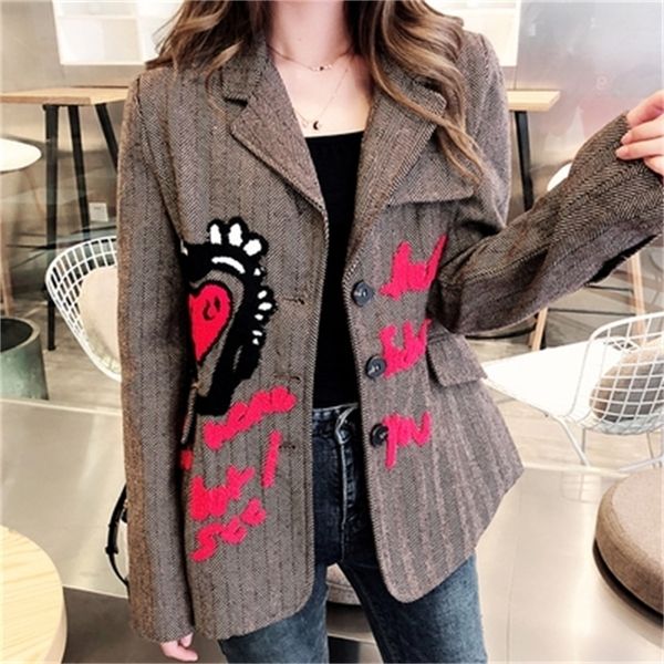 winter women wool blazer letter embroidary coat vintage casual blazers y201026, White;black
winter women wool blazer letter embroidary coat vintage casual blazers y201026, White;black