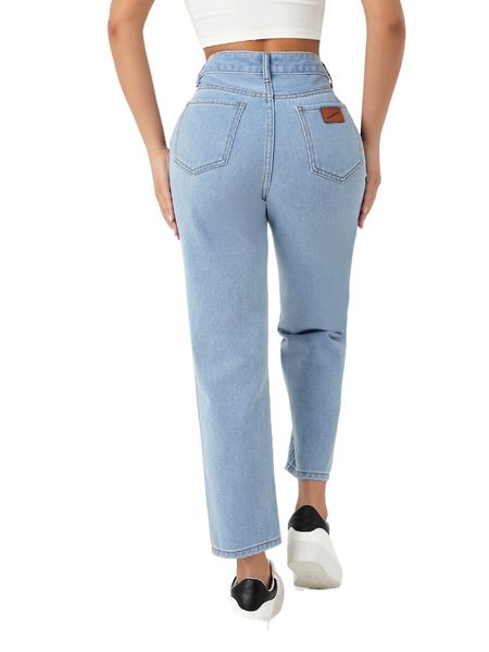 petite high waist letter patch mom jeans p04g#, Blue
petite high waist letter patch mom jeans p04g#, Blue