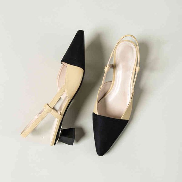 sandals women's patchwork sandals fashionable pointed summer light heels, Black