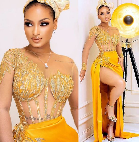 2022 plus size arabic aso ebi yellow lace beaded prom dresses sheer neck evening formal party second reception birthday engagement gowns dre, Black
2022 plus size arabic aso ebi yellow lace beaded prom dresses sheer neck evening formal party second reception birthday engagement gowns dre, Black