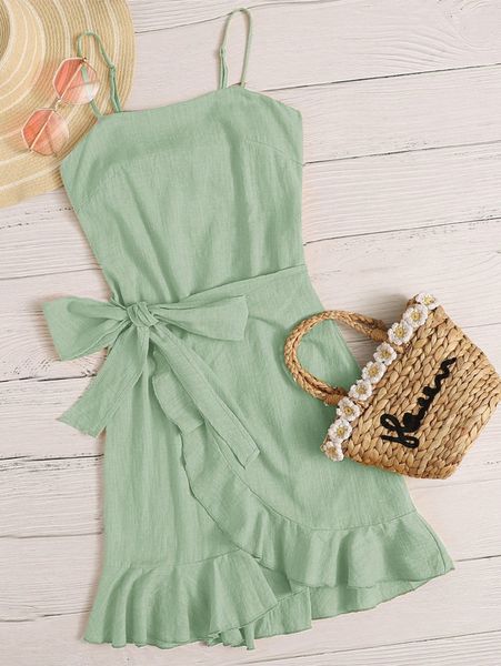 cut out tie back ruffle trim wrap hem slip dress q9og#, Black;gray
cut out tie back ruffle trim wrap hem slip dress q9og#, Black;gray