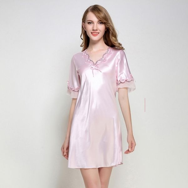 women silk satin nightgown short sleeve sleepshirt vneck night shirt elegant night dress lace sleeping dress home dress y200425, Black;red
women silk satin nightgown short sleeve sleepshirt vneck night shirt elegant night dress lace sleeping dress home dress y200425, Black;red