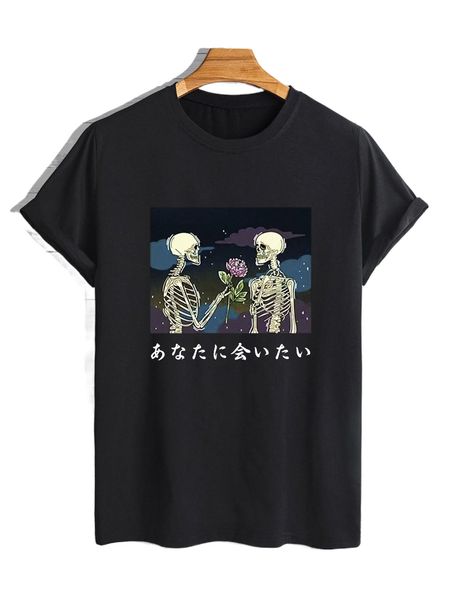 men skeleton & japanese letter graphic tee u0vx#, White;black
men skeleton & japanese letter graphic tee u0vx#, White;black