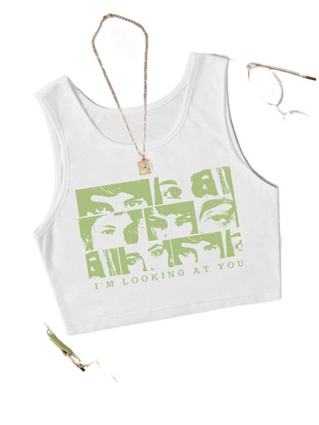 figure & slogan graphic tank 31zk#, White 
figure & slogan graphic tank 31zk#, White