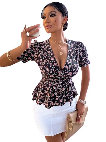 floral puff sleeve peplum belted blouse w9aw#, White
floral puff sleeve peplum belted blouse w9aw#, White