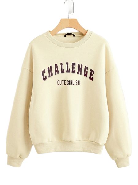 letter graphic drop shoulder pullover 69ls#, Black