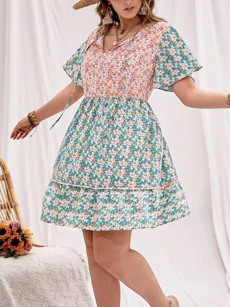 rusttydustty plus allover floral print butterfly sleeve ruffle hem dress k335#, Black
rusttydustty plus allover floral print butterfly sleeve ruffle hem dress k335#, Black