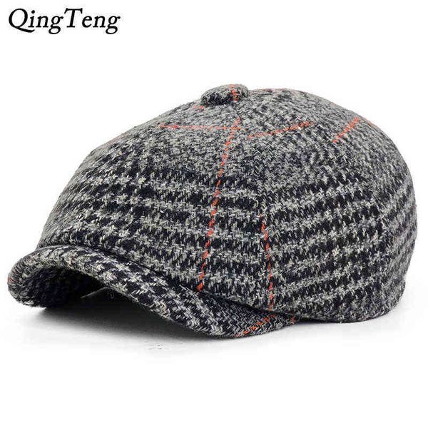 autumn winter men cap wool berets hats new vintage plaid octagon cap women casual pumpkin hat gatsby flat beret hats j220722, Blue;gray
autumn winter men cap wool berets hats new vintage plaid octagon cap women casual pumpkin hat gatsby flat beret hats j220722, Blue;gray
