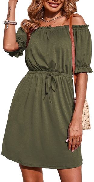 off shoulder short sleeve mini dress summer casual dresses for women belted ruffle t shirt short dress p294#, Black;gray
off shoulder short sleeve mini dress summer casual dresses for women belted ruffle t shirt short dress p294#, Black;gray