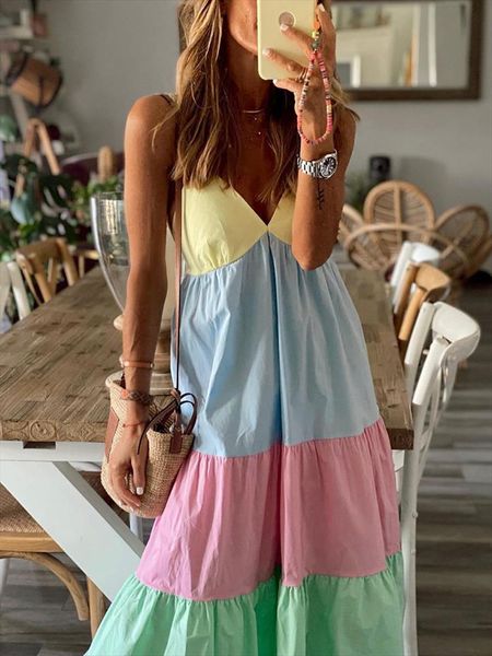 women casual v-neck patchwork sling party dress summer sleeveless sweet long ladies fashion elegant streetwear vestido, Black;gray
women casual v-neck patchwork sling party dress summer sleeveless sweet long ladies fashion elegant streetwear vestido, Black;gray