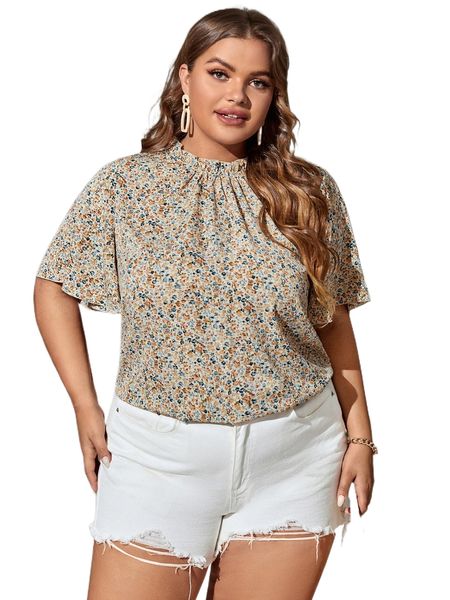 plus ditsy floral frill trim blouse b5zo#, Black
plus ditsy floral frill trim blouse b5zo#, Black