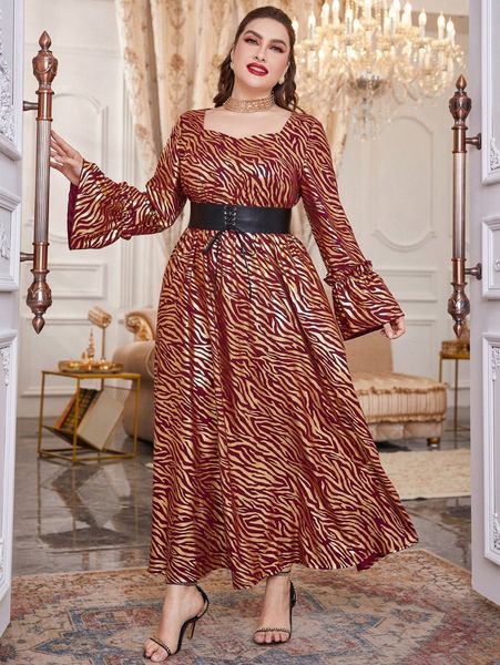 plus golden zebra striped sweetheart neck flounce sleeve dress with corset p4iv#, Black
plus golden zebra striped sweetheart neck flounce sleeve dress with corset p4iv#, Black