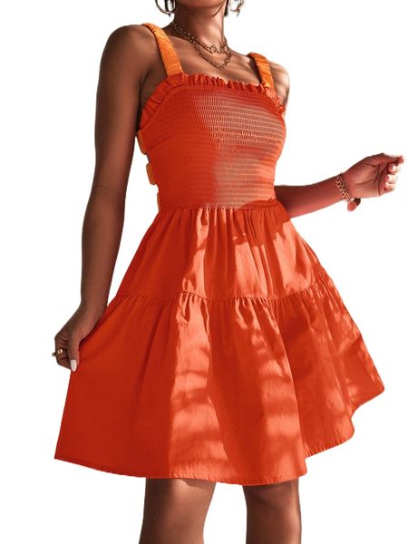 frill trim shirred backless cami dress f4m0#, Black;gray
frill trim shirred backless cami dress f4m0#, Black;gray