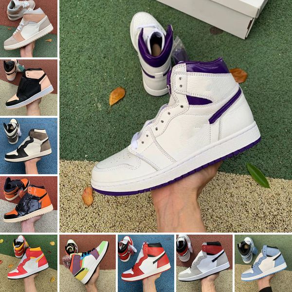 jordam with box 1 court purple 1s basketball shoes men women university blue yellow toe black j bain sneakers hyper royal bio hack tie dye t