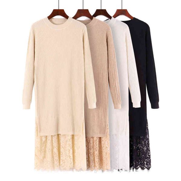 hlbcbg lace stitching sweater women autumn winter long straight dress knitted dresses maxi retro lady ribbed robe pullover dress t220804, Black;gray
hlbcbg lace stitching sweater women autumn winter long straight dress knitted dresses maxi retro lady ribbed robe pullover dress t220804, Black;gray