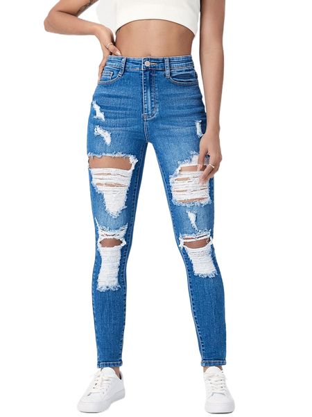 high waist ripped skinny jeans 62go#, Blue
high waist ripped skinny jeans 62go#, Blue