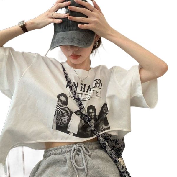 real s2022 summer new korean version of european and american portrait printing loose hem irregular round neck short sleeve t-shirt women h4, White
real s2022 summer new korean version of european and american portrait printing loose hem irregular round neck short sleeve t-shirt women h4, White
