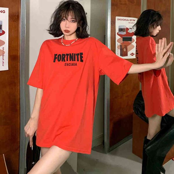 women's t-shirt summer couple versatile ba orange wash worn embroidery short sleeve t-shirt back letter print loose, White
women's t-shirt summer couple versatile ba orange wash worn embroidery short sleeve t-shirt back letter print loose, White