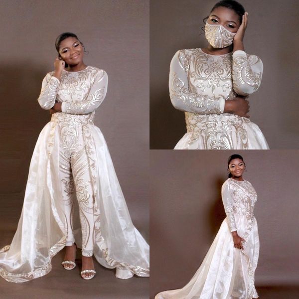 ivory shiny lace prom dress jumpsuit with detachable train long sleeve black girl robe soiree femme evening dress pant suit
ivory shiny lace prom dress jumpsuit with detachable train long sleeve black girl robe soiree femme evening dress pant suit