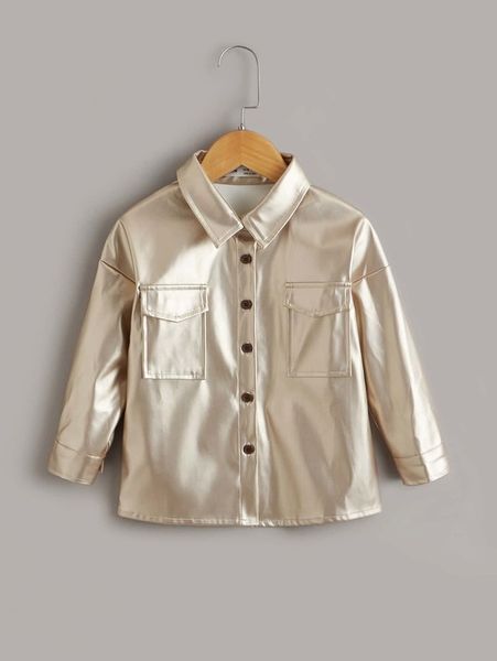 sheen little girl's flap pocket drop sleeve pu leather shirt she, White;black
sheen little girl's flap pocket drop sleeve pu leather shirt she, White;black