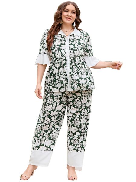 plus allover floral print blouse & pants k5ri#, Black
plus allover floral print blouse & pants k5ri#, Black