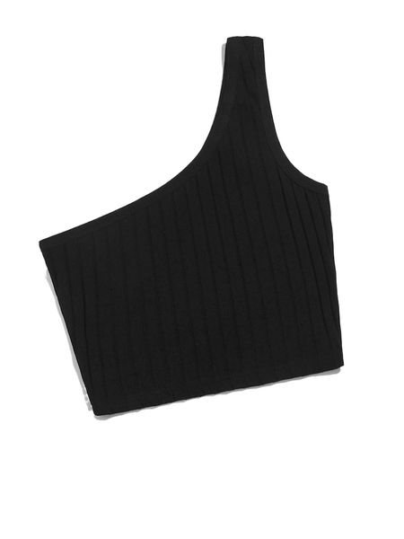 plus rib-knit one shoulder c78t#, Black