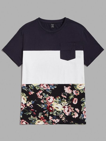 men floral colorblock pocket detail tee 86lg#, White;black
men floral colorblock pocket detail tee 86lg#, White;black