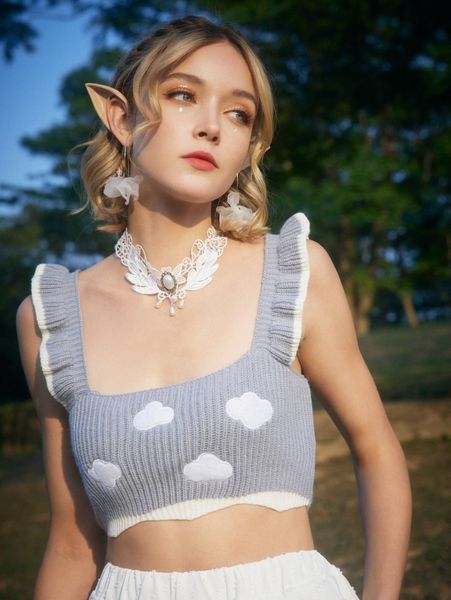 romwe ruffle trim cloud embroidery patched knit d288#, White;black
romwe ruffle trim cloud embroidery patched knit d288#, White;black