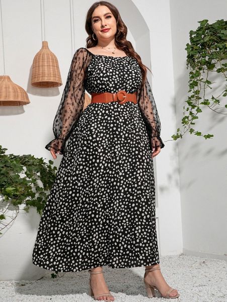 plus dalmatian print floral mesh flounce sleeve dress without belt f7ja#, Black
plus dalmatian print floral mesh flounce sleeve dress without belt f7ja#, Black
