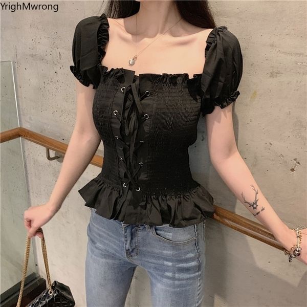 off shoulder slash square short sleeve ribbon laceup slim crop women summer ruffles stretch blouse cropped shirt tee y200622, White
off shoulder slash square short sleeve ribbon laceup slim crop women summer ruffles stretch blouse cropped shirt tee y200622, White