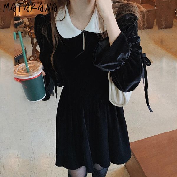 peter pan collar femme robe color matching hollow out black vestidos korean slim waist long sleeve velvet mini dress 210506, Black;gray
peter pan collar femme robe color matching hollow out black vestidos korean slim waist long sleeve velvet mini dress 210506, Black;gray