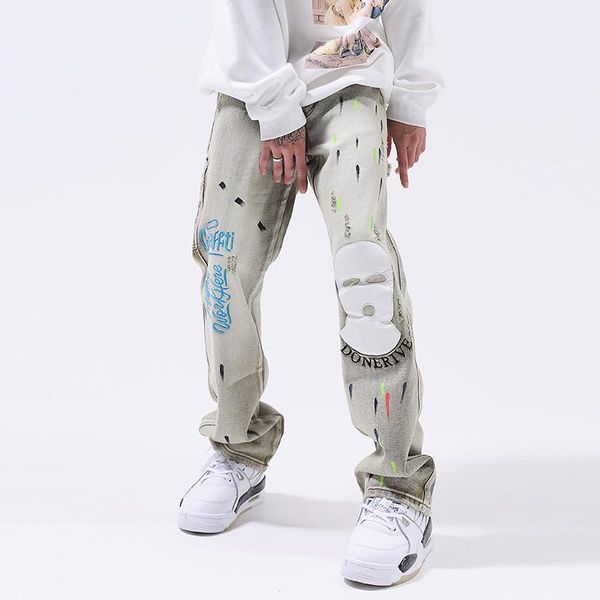 men's jeans harajuku embroidery painted mask retro casual pants for men and women highstreet oversized vibe style denim trousers, Blue
men's jeans harajuku embroidery painted mask retro casual pants for men and women highstreet oversized vibe style denim trousers, Blue