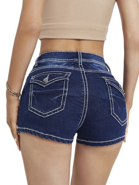 flap pockets denim shorts j83y#, White;black