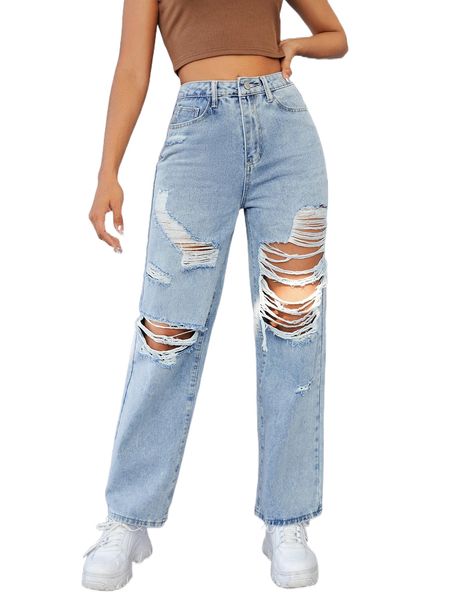 ripped straight leg jeans j2ni#, Blue