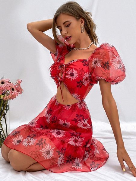 allover floral print lace-up front puff sleeve ruffle hem organza dress y39h#, Black;gray
allover floral print lace-up front puff sleeve ruffle hem organza dress y39h#, Black;gray