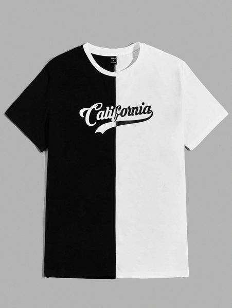 men letter graphic spliced two tone u159#, White;black