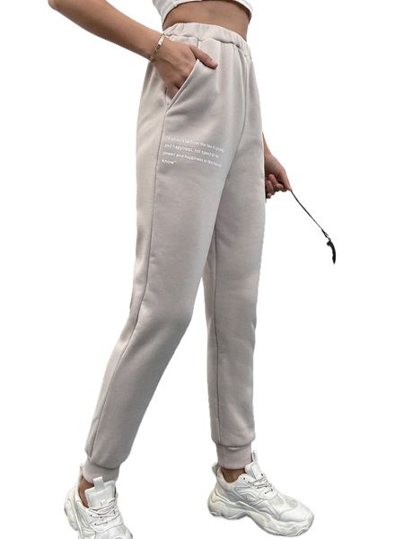 slogan graphic sweatpants v7l0#, Black;white