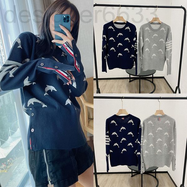 women's knits & tees designer early spring season tb round neck knitted sweater women's thick color contrast four bar dolphin bott, White
women's knits & tees designer early spring season tb round neck knitted sweater women's thick color contrast four bar dolphin bott, White