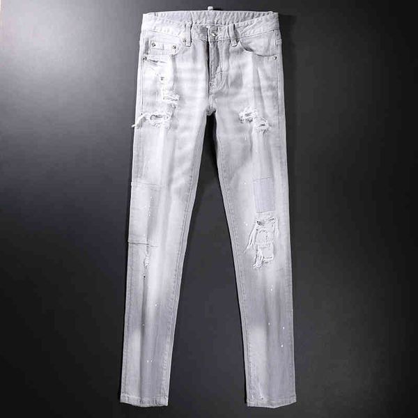 men's jeans smoke gray knife cut holes patch beggar jeans men's korean fashion slim feet tdrx, Blue
men's jeans smoke gray knife cut holes patch beggar jeans men's korean fashion slim feet tdrx, Blue
