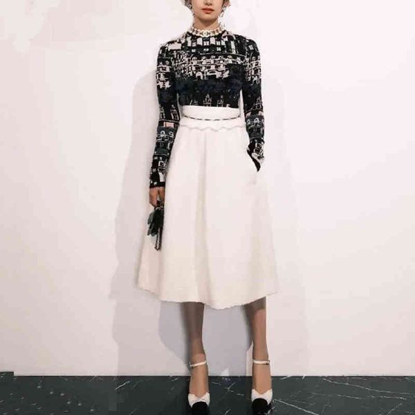 women's two piece pants celebrity style autumn and winter women's camouflage jacquard long sleeve sweater tweed skirt set, White
women's two piece pants celebrity style autumn and winter women's camouflage jacquard long sleeve sweater tweed skirt set, White