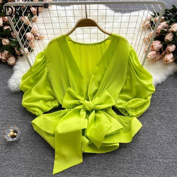 deat women pleated belt t-shirt solid color v-neck three quarter sleeve fashion temperament spring summer 11d1118 210709, White
deat women pleated belt t-shirt solid color v-neck three quarter sleeve fashion temperament spring summer 11d1118 210709, White