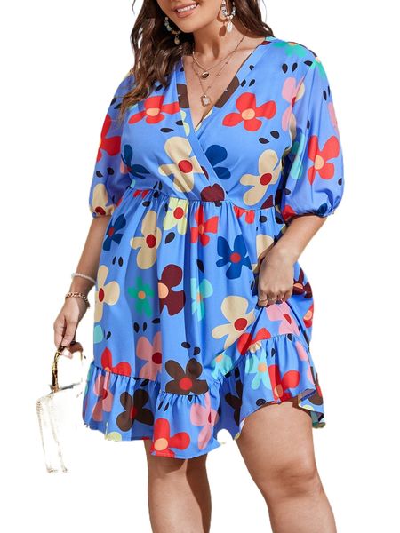 plus floral print bishop sleeve ruffle hem dress 02ft#, Black
plus floral print bishop sleeve ruffle hem dress 02ft#, Black