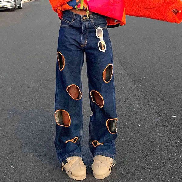 women's 2022 street fashion people's pierced jeans straight tube low waist wide leg pants women, Blue
women's 2022 street fashion people's pierced jeans straight tube low waist wide leg pants women, Blue