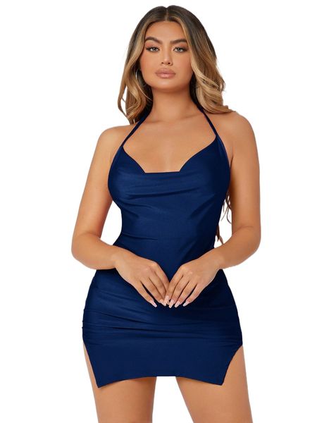 tied backless -split hem dress z3fk#, Black;gray
tied backless -split hem dress z3fk#, Black;gray