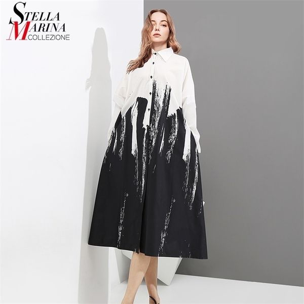 black and white printed woman summer long sleeve straight shirt dress tie dye plus size midi casual large robe femme 3400 220318, Black;gray
black and white printed woman summer long sleeve straight shirt dress tie dye plus size midi casual large robe femme 3400 220318, Black;gray