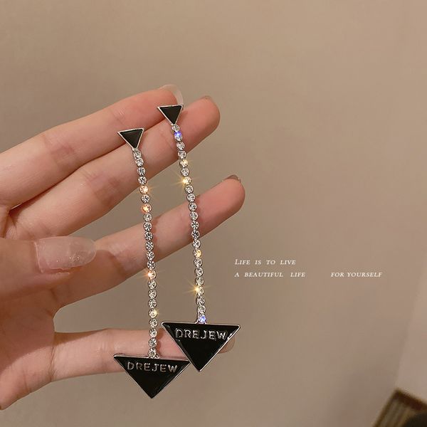 925 silver stud rhinestone-encrusted triangle earrings korean long tassel geometric ear studs fashion minority design earrings for women, Golden
925 silver stud rhinestone-encrusted triangle earrings korean long tassel geometric ear studs fashion minority design earrings for women, Golden