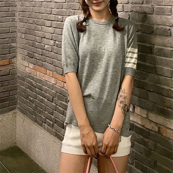 summer explosion tb classic four bar stripe crew neck wool knitted short sleeve women, White
summer explosion tb classic four bar stripe crew neck wool knitted short sleeve women, White