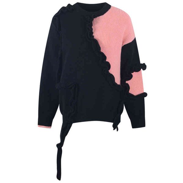 women's knits tees loose style korean mori sweater pullover color contrast design autumn and winter irregular j8lx, White
women's knits tees loose style korean mori sweater pullover color contrast design autumn and winter irregular j8lx, White